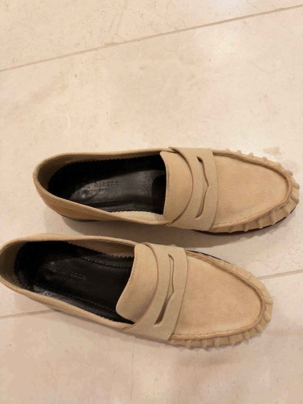 rag & bone Carter Suede Penny Loafers Tan Beige Size 38